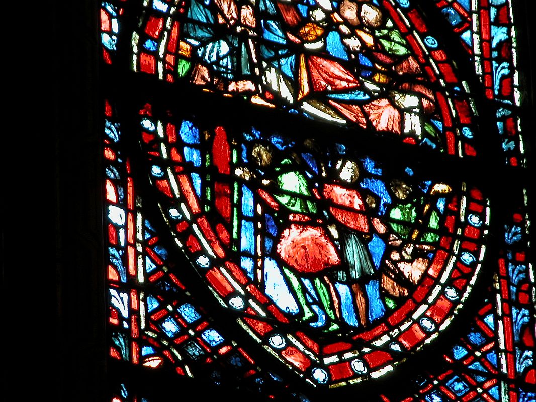 Paris Sainte-Chapelle 08 The Holy Chapel - The Stained Glass Windows Depict Bible Scenes Close Up 